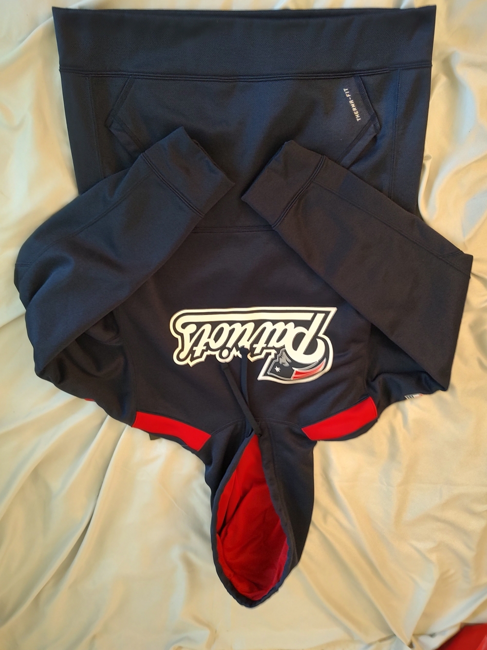 NFL Patriots Navy Blue Pullover Hoodie with Red Accents